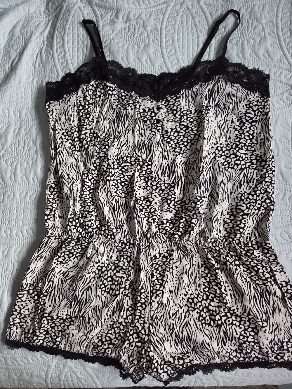 La SENZA Black and Cream Lace Trim Animal Print Romper